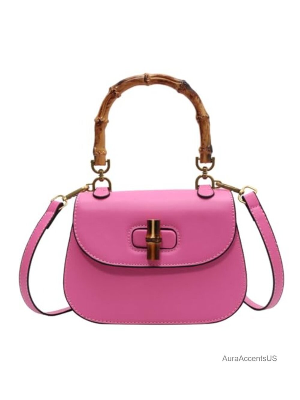 Leather Bamboo Top Handle Satchel Crossbody Bag